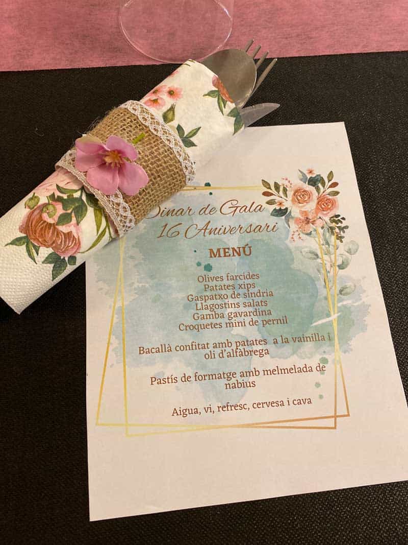 Menú de la cena de gala en Sabadell-Allegra