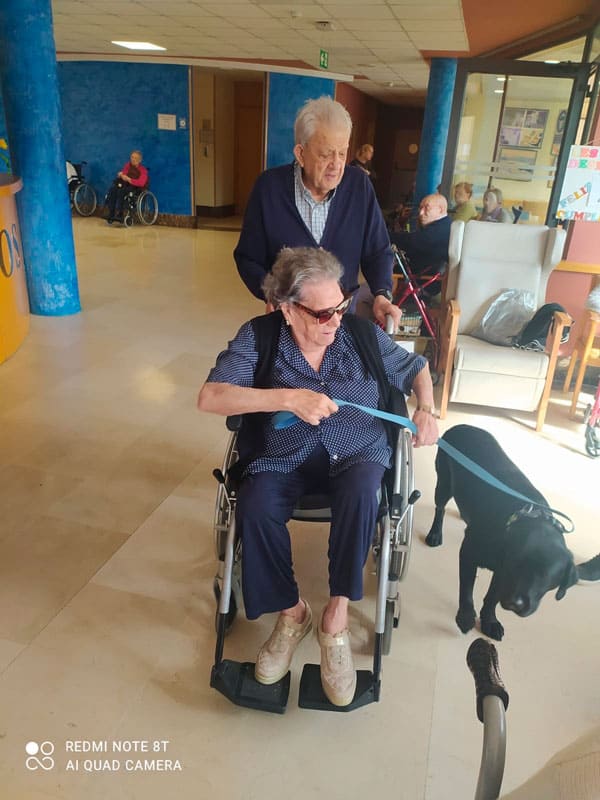 Una de nuestras residentes incluso se atrevió a pasear al perrito por el comedor