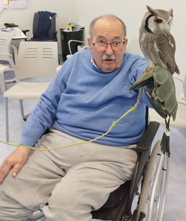 Otro residente mira a cámara mientras sostiene al buho