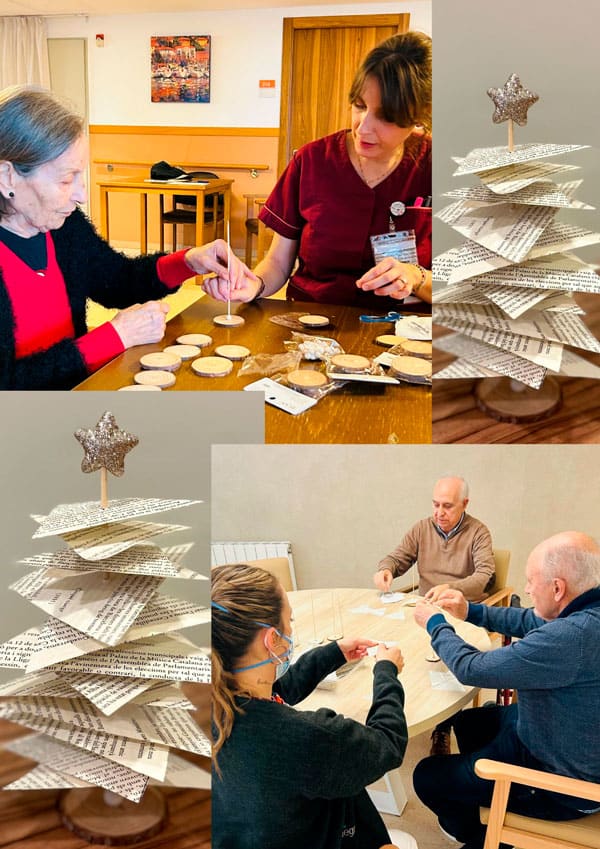 Residentes junto a trabajadoras realizan manualidades de Navidad